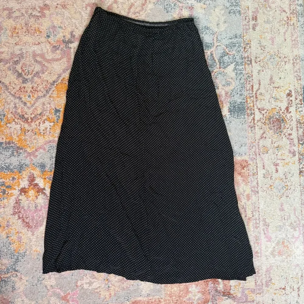 Vintage 90s black and white polka dot maxi skirt